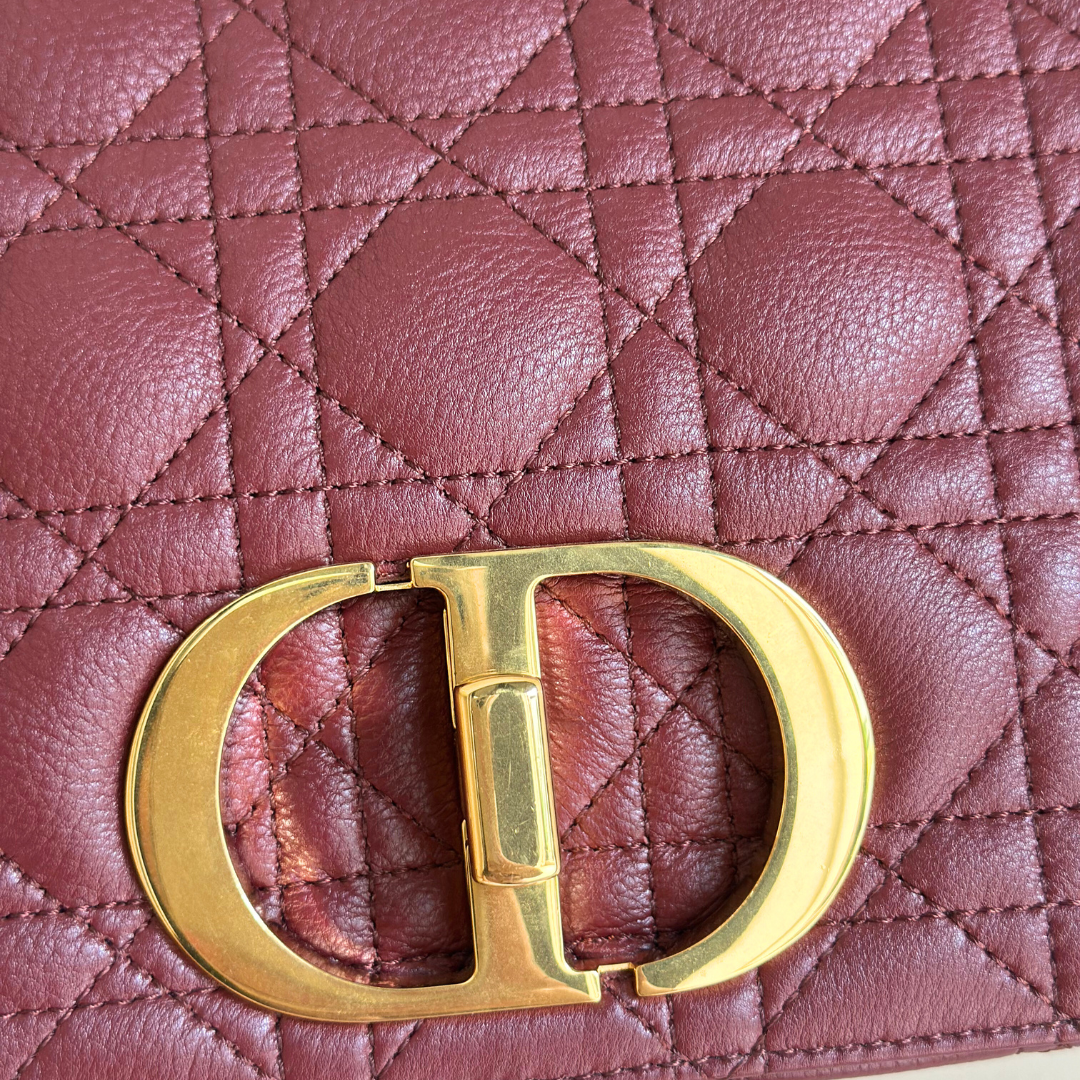 Dior Medium Calfskin Cannage Burgundy Calfskin Caro Shoulder Bag