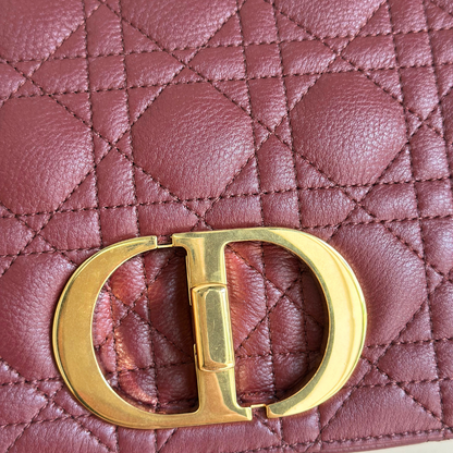 Dior Medium Calfskin Cannage Burgundy Calfskin Caro Shoulder Bag