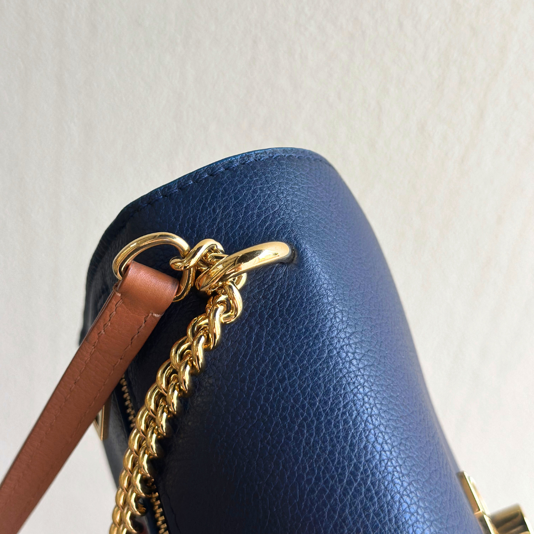 Louis Vuitton Microchipped MyLockMe Creme Navy Chain Shoulder Bag