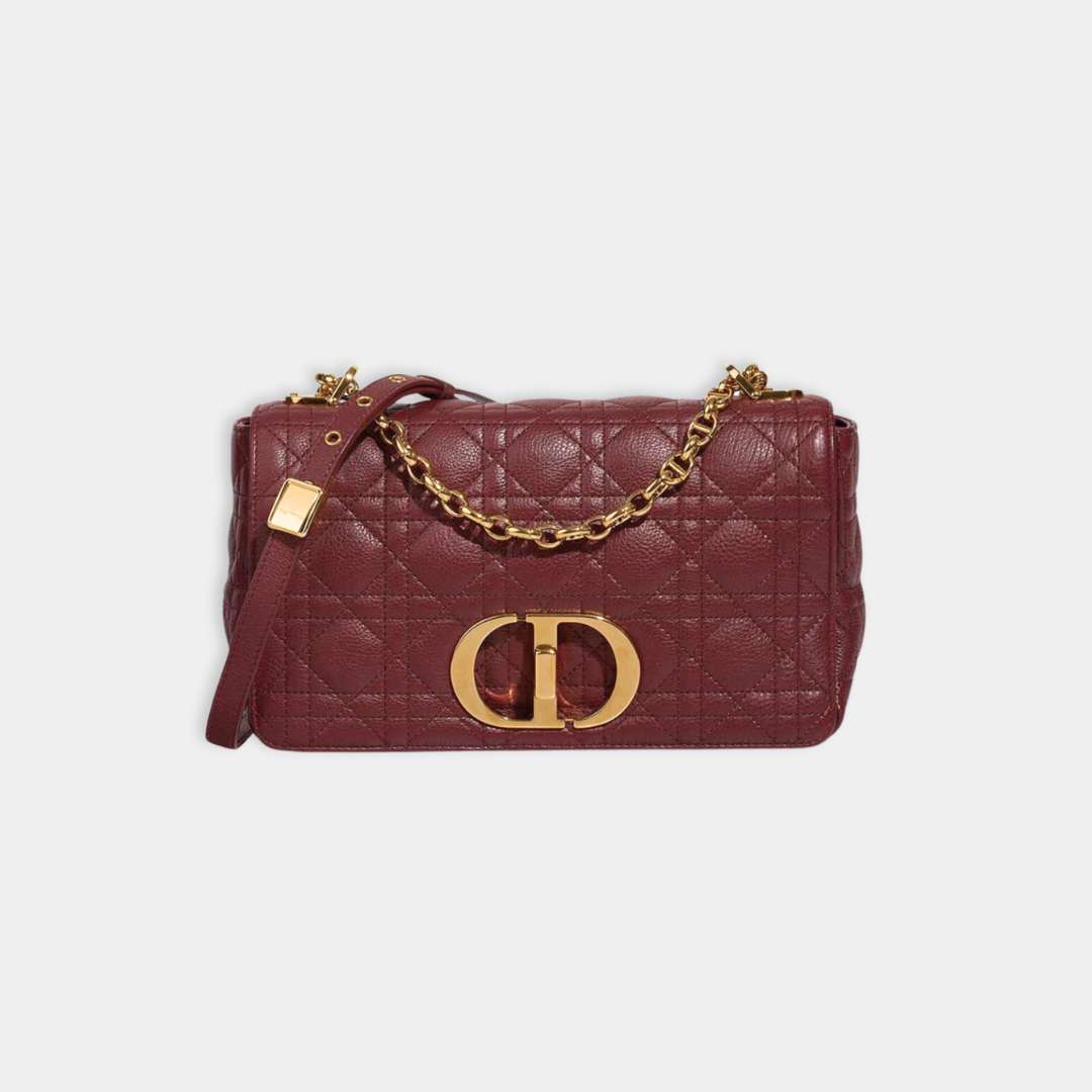 Dior Medium Calfskin Cannage Burgundy Calfskin Caro Shoulder Bag