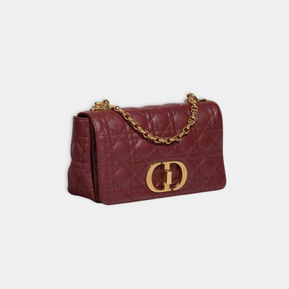 Dior Medium Calfskin Cannage Burgundy Calfskin Caro Shoulder Bag