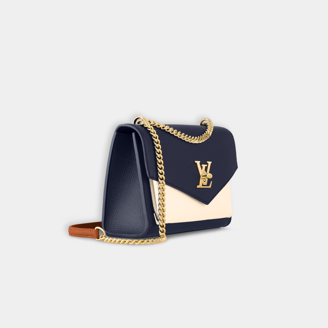 Louis Vuitton Microchipped MyLockMe Creme Navy Chain Shoulder Bag