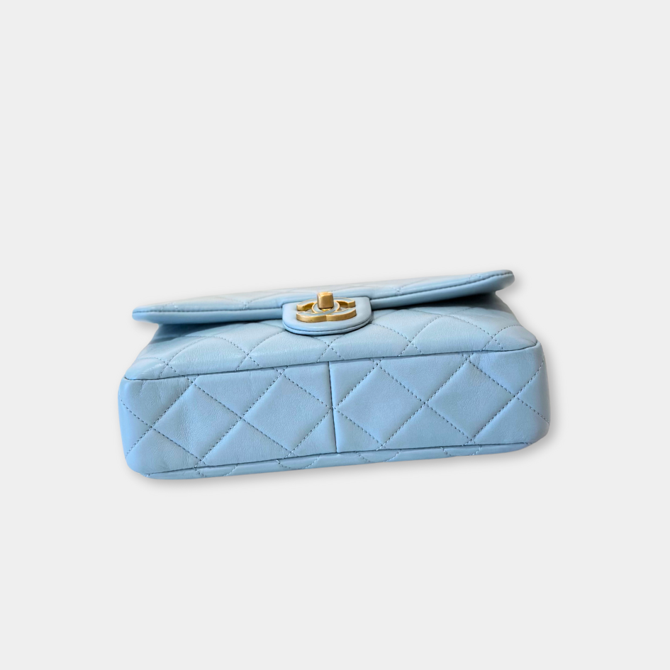 Microchipped 22P Baby Blue Medium Lambskin Enamel and Gold Tone Shoulder Bag