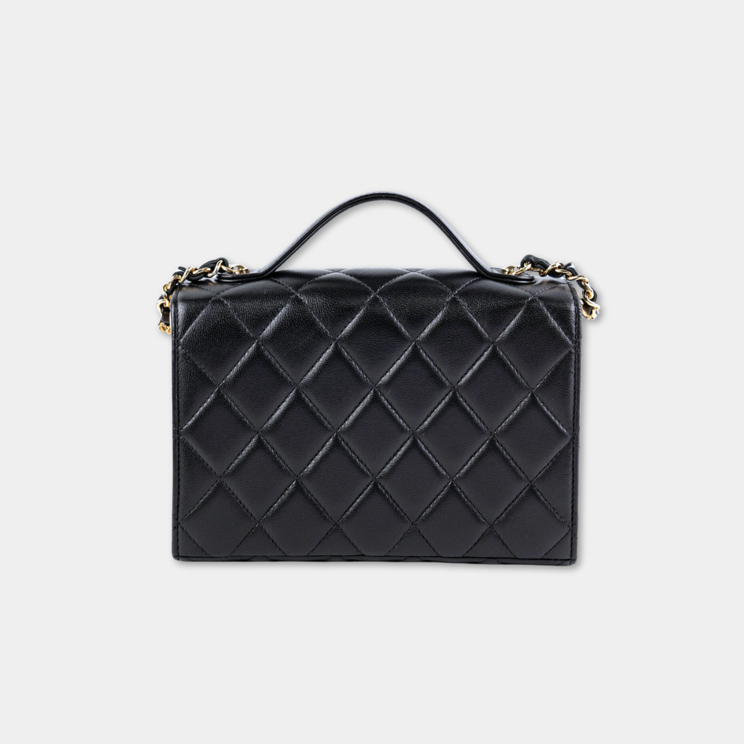 Microchipped Chanel Black 21K Gold Mini Flap Bag