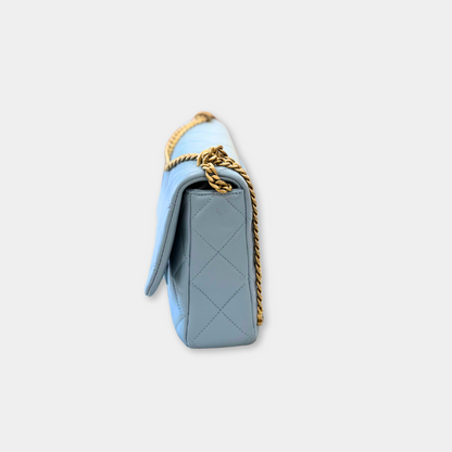 Microchipped 22P Baby Blue Medium Lambskin Enamel and Gold Tone Shoulder Bag