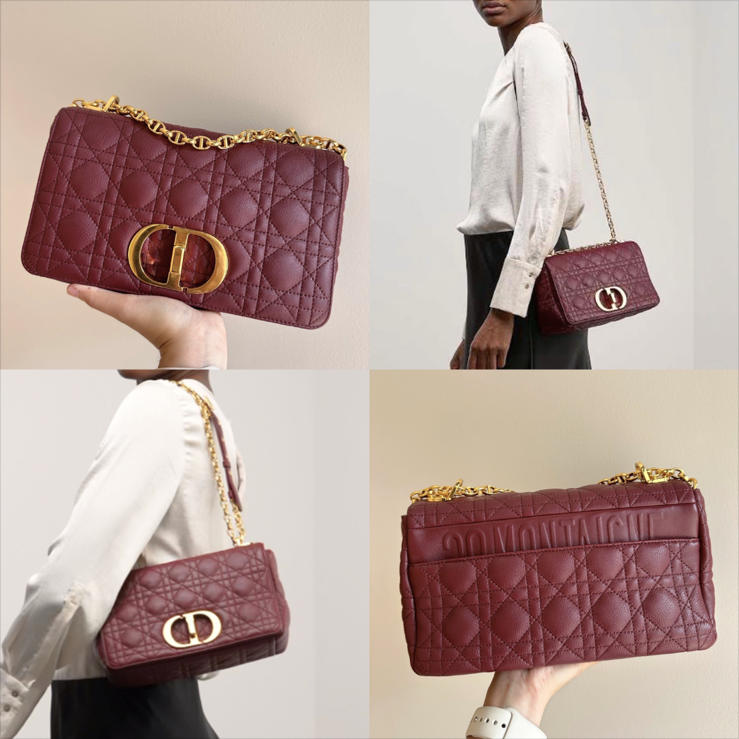 Dior Medium Calfskin Cannage Burgundy Calfskin Caro Shoulder Bag