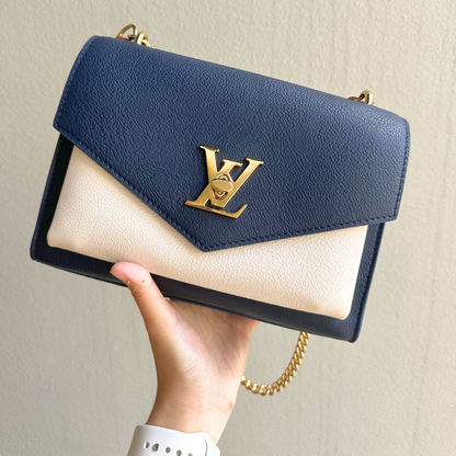 Louis Vuitton Microchipped MyLockMe Creme Navy Chain Shoulder Bag